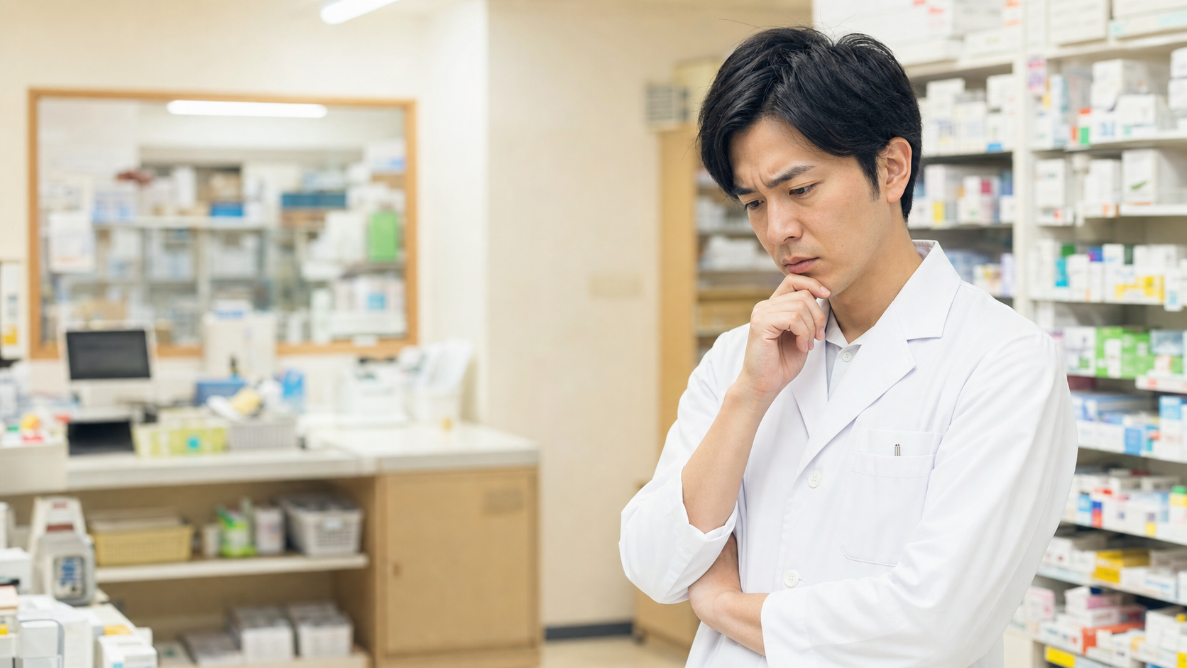 薬局内で悩む薬剤師